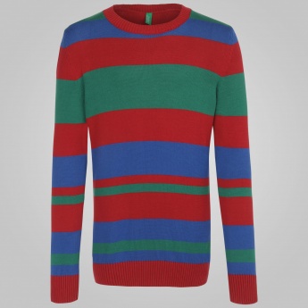 UNITED COLORS OF BENETTON Striped Full Sleeves Sweater